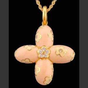 Aaron Basha 18k Gold Diamond Enamel Cross Pendant-14k Gold Pearl Necklace 20.6gm